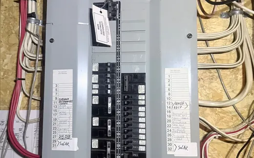 Electrical panel with solar breaker labels